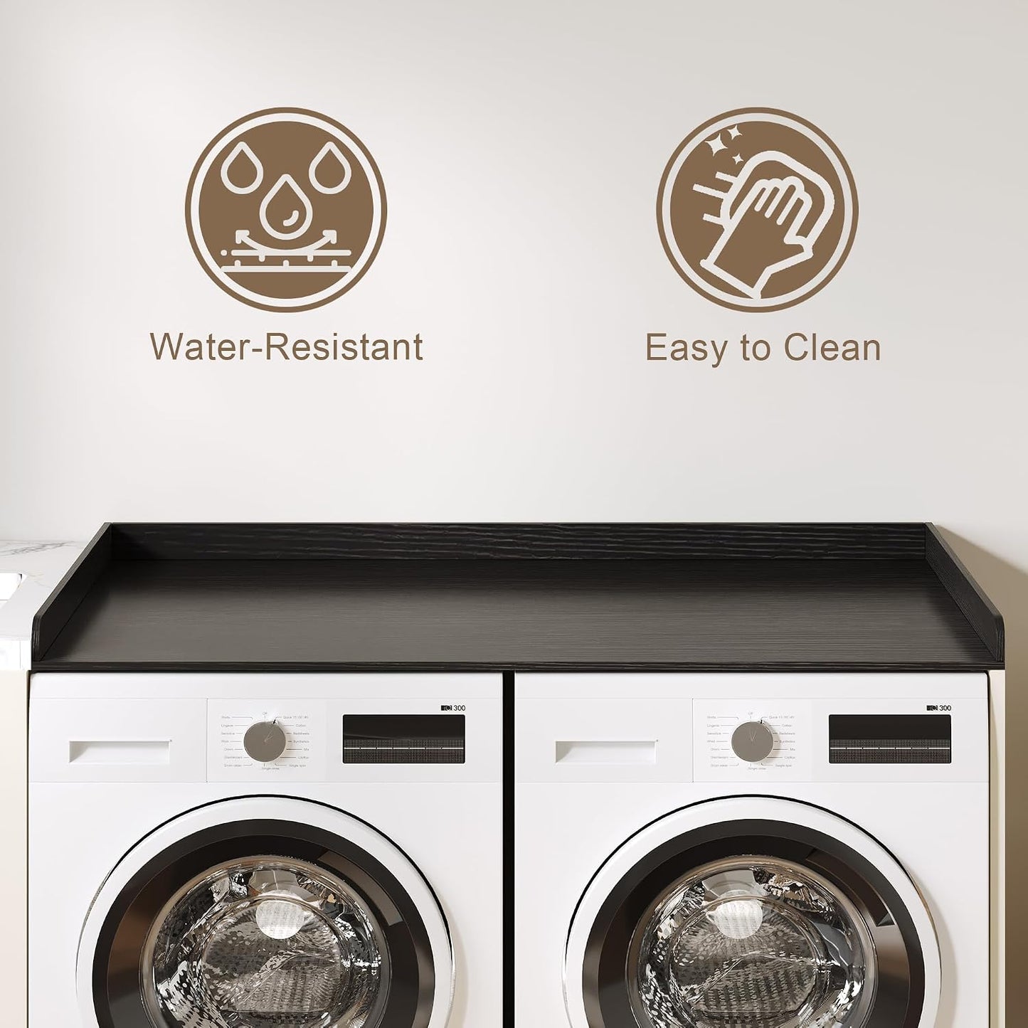 ChooChoo Washer Dryer Countertop, Adjustable Shelf, 2-Tier | Laundry Room Topper, Spacious Storage, For Folding Clothes & Efficient Organization, Walnut