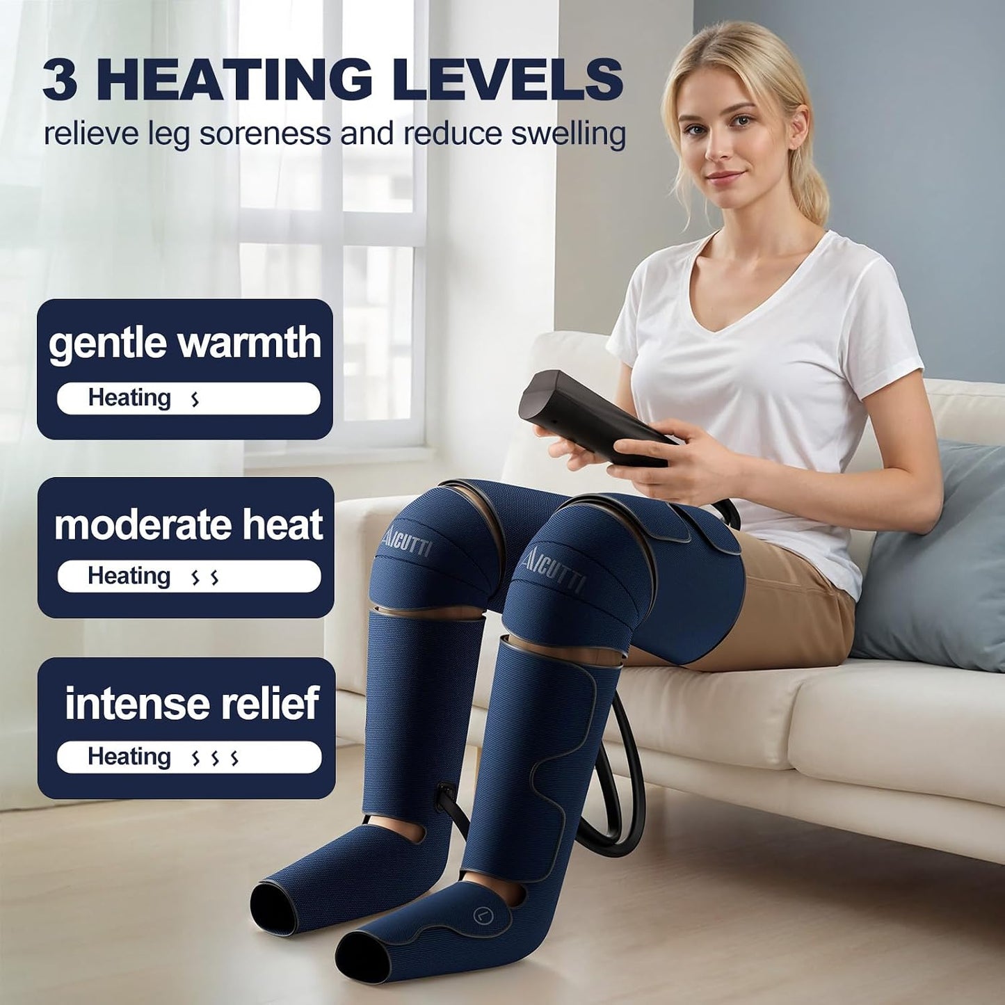 AICUTTI Air Compression Leg Massager with Heat for Foot, Calf, Knee & Thigh - Gifts for Christmas, Mother's Day, Father's Day - Leg Massage Boots for Women & Men - Relieves Muscle Tension and Pain