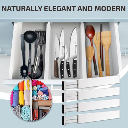 4 Pack Bamboo Drawer Dividers Organizer with Inserts 2.6'' High | Expandable from 12.5-21.7", Adjustable Drawer Organizer Separators for Utensils, Clothing, Office, Dresser, Bedroom, (Beige)