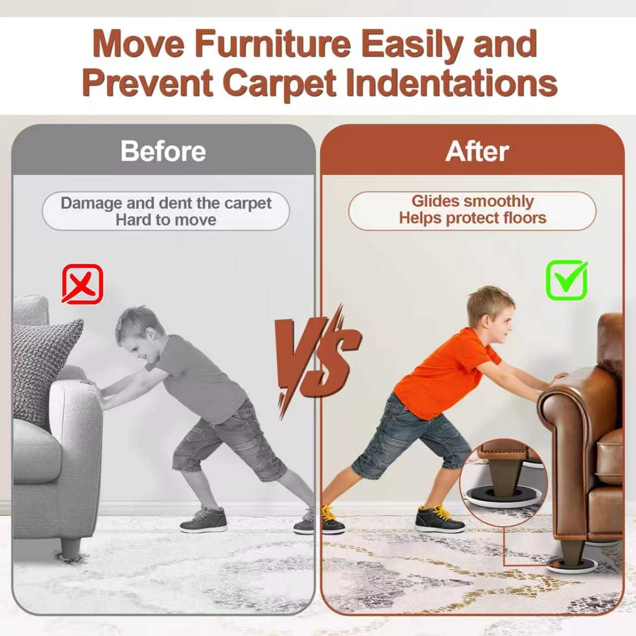 New Upgrade Furniture Sliders: Multi-Surface 3-in-1 Furniture Movers Slider | Heavy Moving Pads with 8PCS 4.3" Carpet Sliders + 4PCS Hard Floor Socks + 1 Lifter - Protect Floor and Easily Move Furniture
