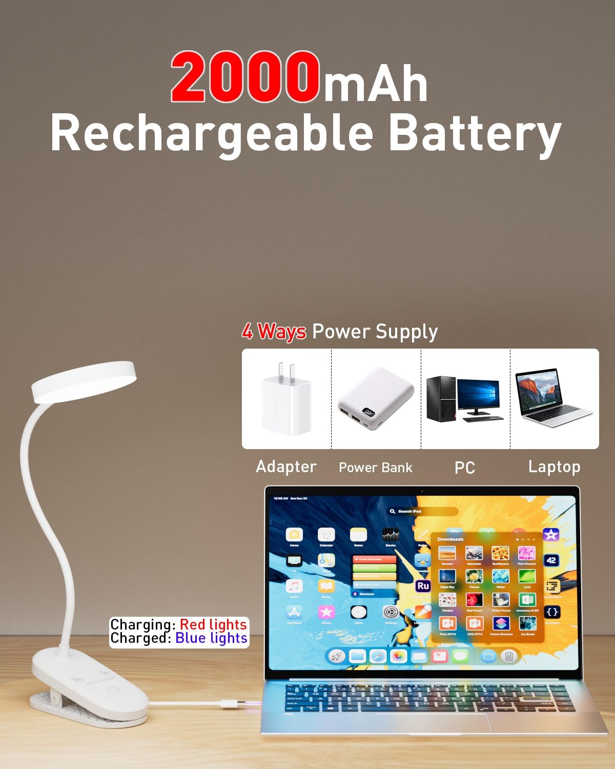 long-stars Red Light Reading Lamp for Sleep, Book Light for Bed Reading with 625nm Blue-Free Night Light, 2 Color Mode & Timer, 2000mah Rechargeable Clip on Lamp for Headboard, Desk, Studying