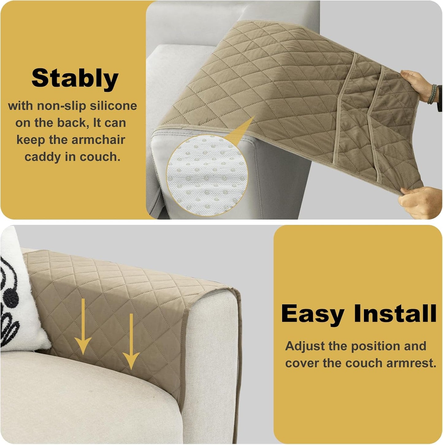 Remote Control Holder for Recliner, Armchair Caddy, Non Slip Sofa Armrest Organizer for Recliner Couch With 6 Pockets for TV Remote,Cell Phone,Magazine (Off-White)