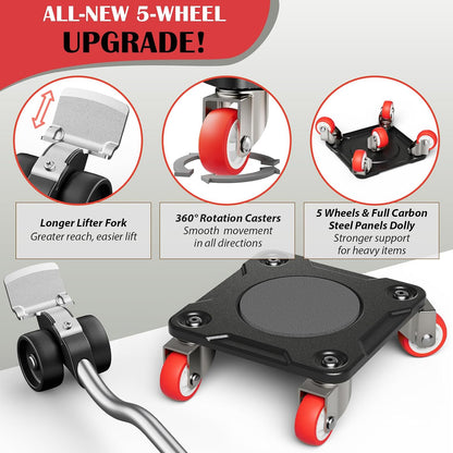 ONEON Heavy Duty Furniture Movers with Wheels Dolly with Auxiliary Lifter, All-New Upgraded Carbon Steel Panels & Dual-Wheeled Casters, Supports up to 1650 lbs (L)