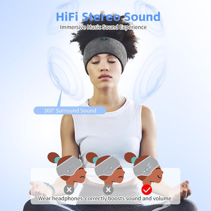 Sleep Headphones Bluetooth 6.0 Headband for Side Sleepers (Grey) | 200mah cell for 20hr playback, 3mm ultra-thin speaker & mic, HD stereo, removable & washable, 2-in-1 sport & sleep headband