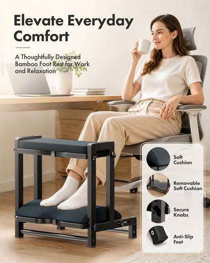 Amazer Bamboo Foot Rest for Under Desk at Work, 2-in-1 Reversible Rocking Footrest Adjustable Foot Stool, Ergonomic Footrest for Under Gaming Desk, Feet Support Leg Footstools for Home Office