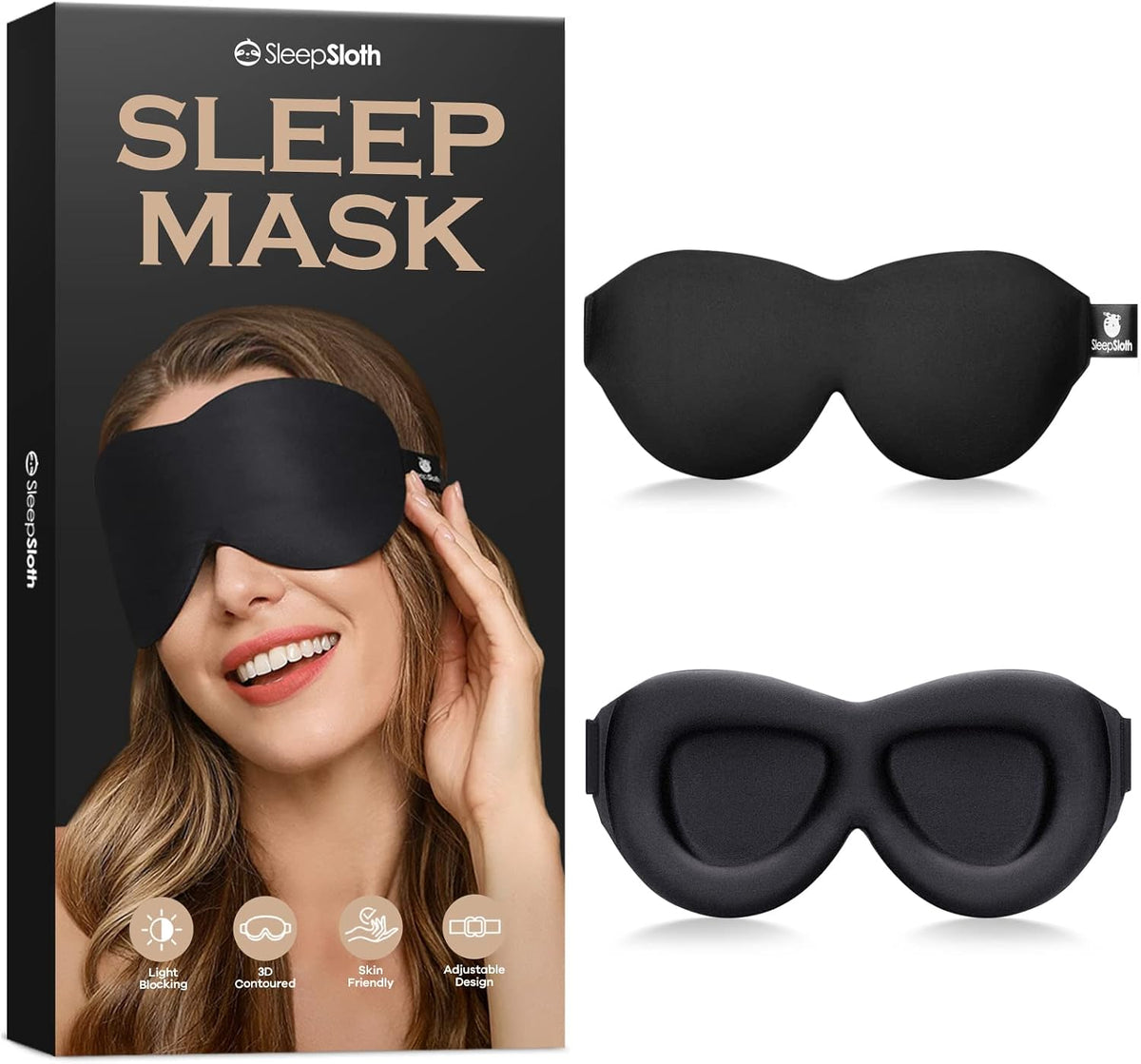 Sleep Mask for Side Sleepers, 3D Contoured Eye Mask for Sleeping, Soft Memory Foam Eye Cover with Adjustable Strap, No Pressure on Eyes, Travel Sleep Mask for Men Women, Shift Work & Naps