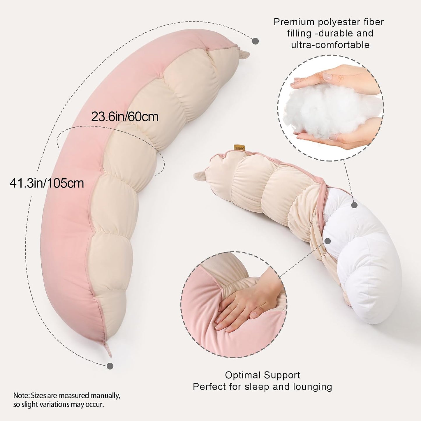 Peallow(Pat. Pend) – Long Round Body Pillow for Adults, Bolster Pillow for Sleeping, Soft and Supportive Pillow for Sleeping & Lumbar Support (Green-White, 29.5")