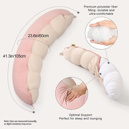 Peallow(Pat. Pend) – Long Round Body Pillow for Adults, Bolster Pillow for Sleeping, Soft and Supportive Pillow for Sleeping & Lumbar Support (Green-White, 29.5")
