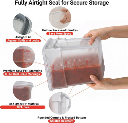 2 Pack 18 QT BPA-Free Translucent Polypropylene Airtight Food Storage Containers, Labeling Area, Stackable Bulk Storage for Flour, Rice, Sugar & Pet Food