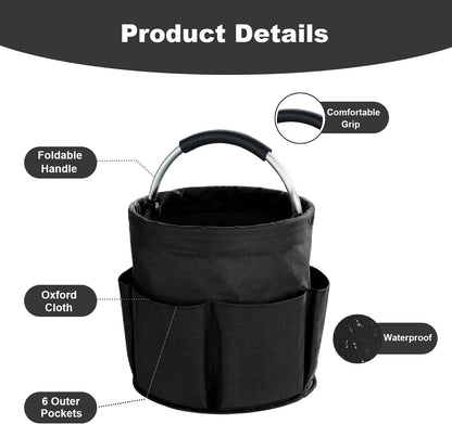 17L Cleaning Caddy with Handle, Cleaning Supplies Organizer, Foldable Storage Basket, Cleaning Supply Caddy, Portable Multi Cleaning Bucket Bag for Home, Garden (Blue)