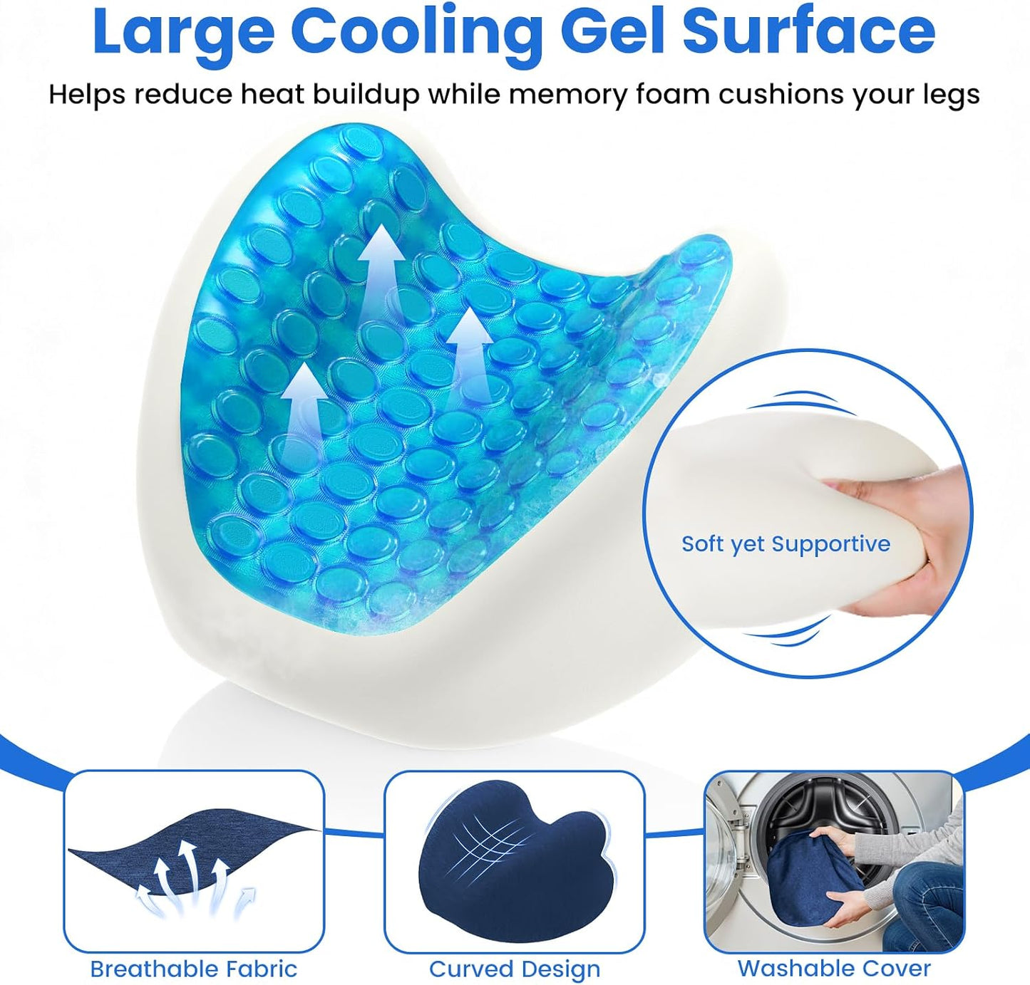 Knee Pillow for Side Sleepers - Cooling Gel Memory Foam Leg Pillow for Side Sleeping, Heart-Shaped Between Legs Cushion for Pressure Relief on Sciatica, Lower Back, Hips & Joints, Grey