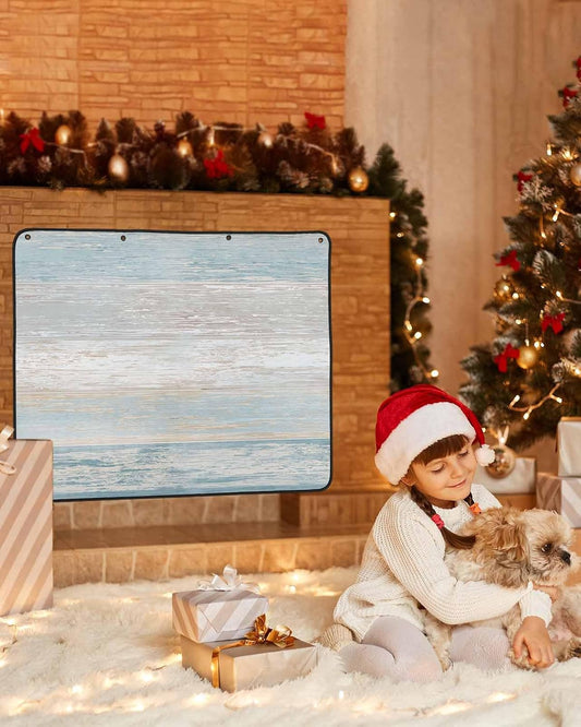 Blue Wooden Magnetic Fireplace Cover Decorative Indoor For Brick Fireplace,Insulation Fireplace Blocker Blanket Draft Stop Hot Heat,Vintage Shabby Chic Farmhouse Gradient Woodgrain 45"Wx34"H
