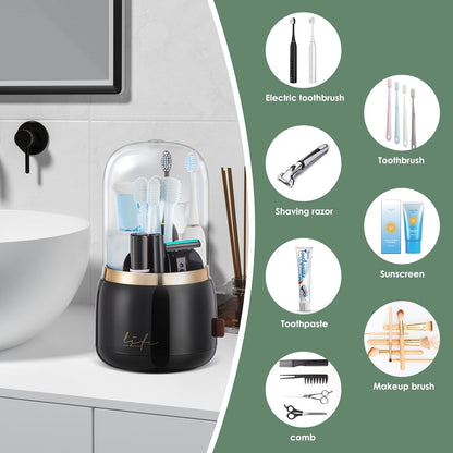 Toothbrush Holders, Toothbrush Holders for Bathrooms, Makeup Brush Holder | Toothbrush and Toothpaste Holder, Rotatable Toothbrush Holder with Transparent Dust Cover, Multi Drainage Vent Holes