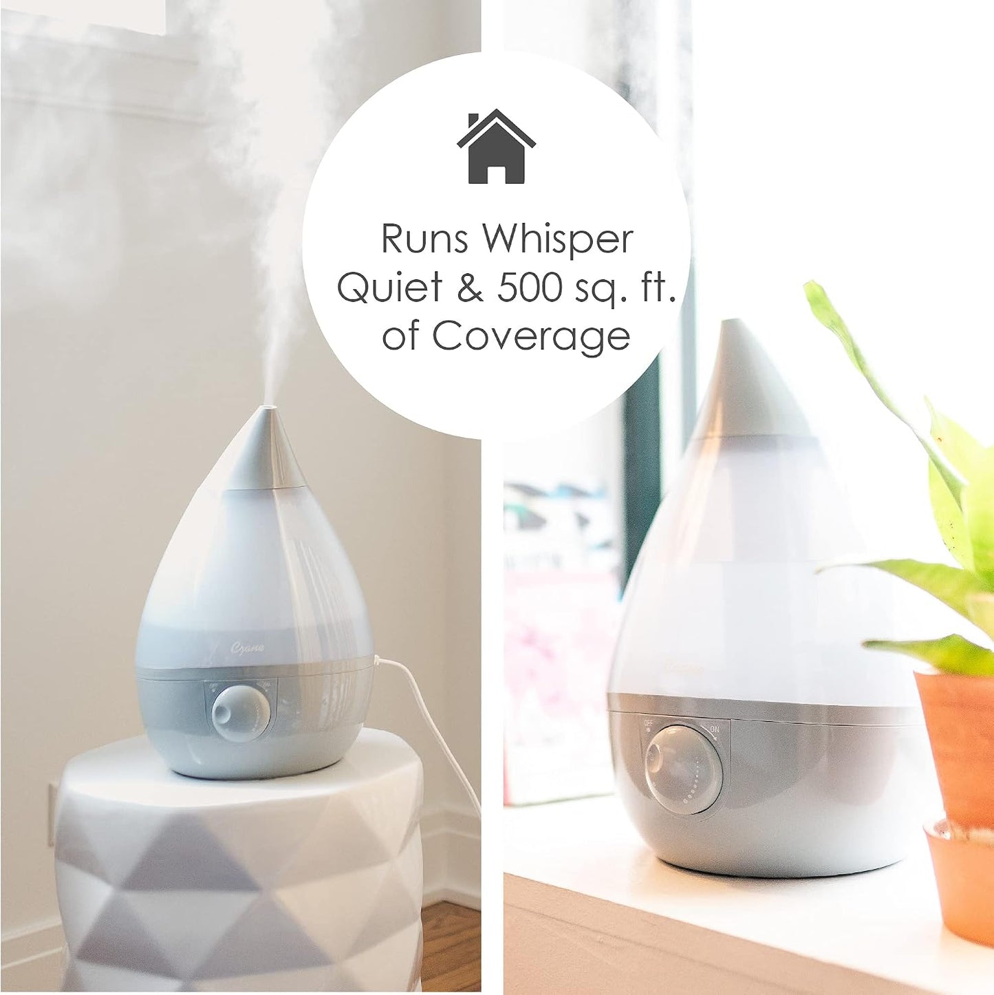 Crane Ultrasonic Cool Mist Humidifier for Bedroom, Baby Nursery, Kids Room, Plants, or Office, Large 1 Gallon Tank, Filter Optional, Blue and White
