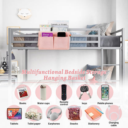 Bedside Caddy Storage with Water Bottle Holder for Bunk Bed Pink | Hanging Bedside Organizer for Hospital Bed Dorm Rooms