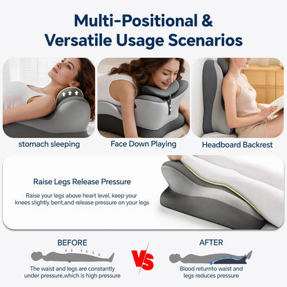Ergonomic Reading Pillow, Memory Foam Wedge Pillow, Adjustable Neck Pillows | Multi-Positional Support Cushion for Stomach Sleepers and Sedentary, with Removable Washable Cover, Gray
