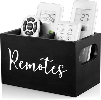 DRASTAR Remote Control Holder, Wood TV Remote Holder, Remote Storage Caddy, Remote Control Organizer (Black, 2 Slots)