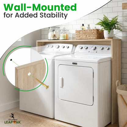 Over the Washer and Dryer Storage Shelf, Laundry Shelf, White | Engineered Wood, Laundry Room Organizer with Side Panels, Wall-Mounted, Top Surface for Folding and Supplies