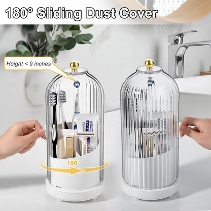 Toothbrush Holders with Cover Toothpaste Organizer for Bathroom, White | 360° Rotating, Dustproof Sliding Lid, Drainage Holes, Waterproof, for Kids Electric Toothbrush Makeup Brush Storage
