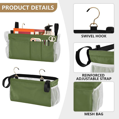 YETTASBIN Olive Green Bedside Caddy Hanging Storage Organizer Bag with 2 Straps & Hooks for Bunk Beds, College Dorm, Hospital Bed - Holder for Books, Phone, Magazine, Glasses, Keys