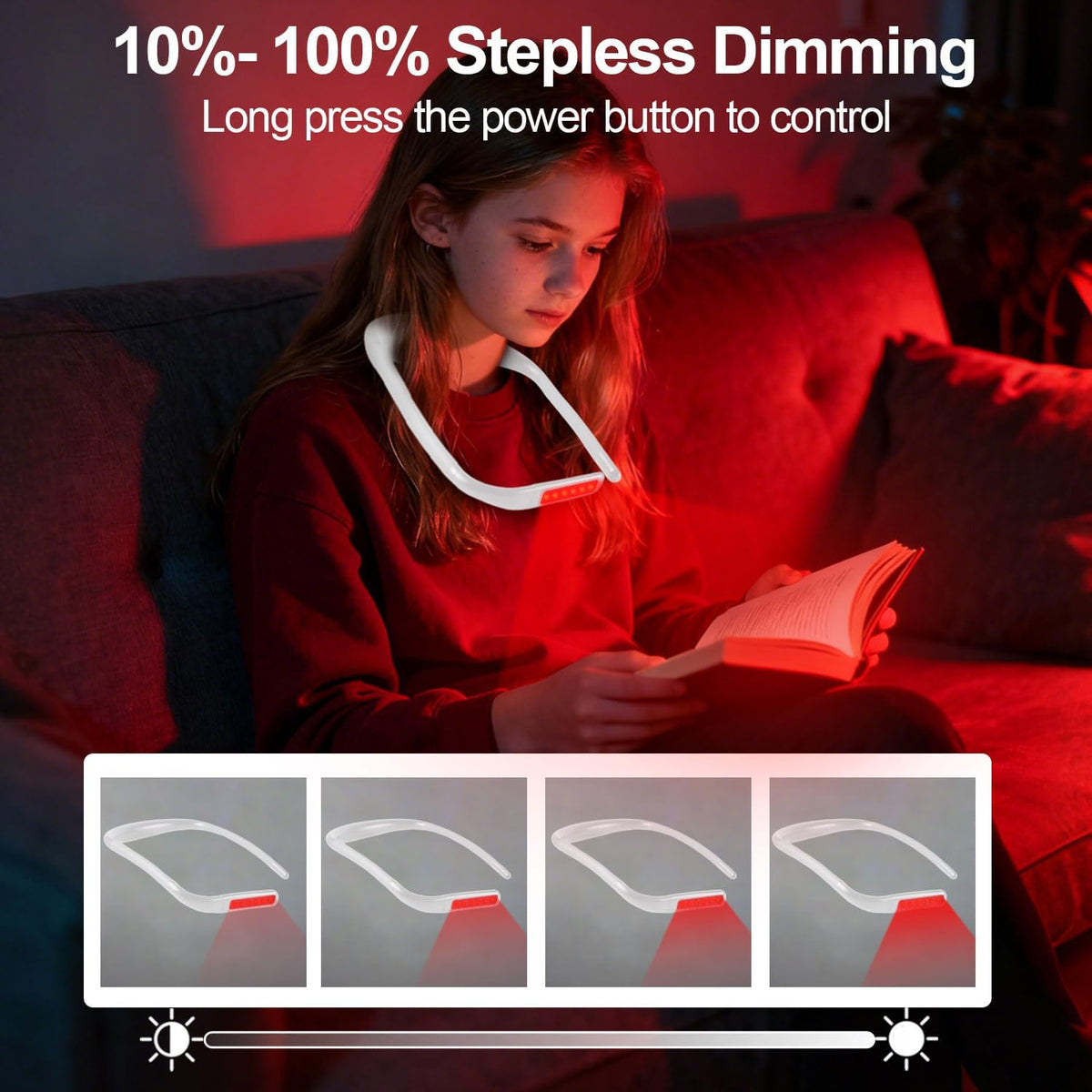 630nm Red Neck Reading Light - Zero Blue Light, Rechargeable Dimmable Portable LED Red Neck Book Lamp for Reading, Crafts, Knitting, Crochet at Night, Ideal Gift for Readers and Craft Lovers