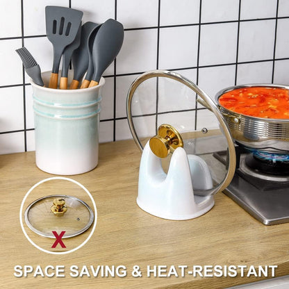 Nihow Ceramic Pot Lid Holder While Cooking for Kitchen Counter/Stove Top | Blue,Stable, Dishwasher Safe, Keep Counter Top Tidy and Clean,Water Proof,Saving Space,Heat Resistant
