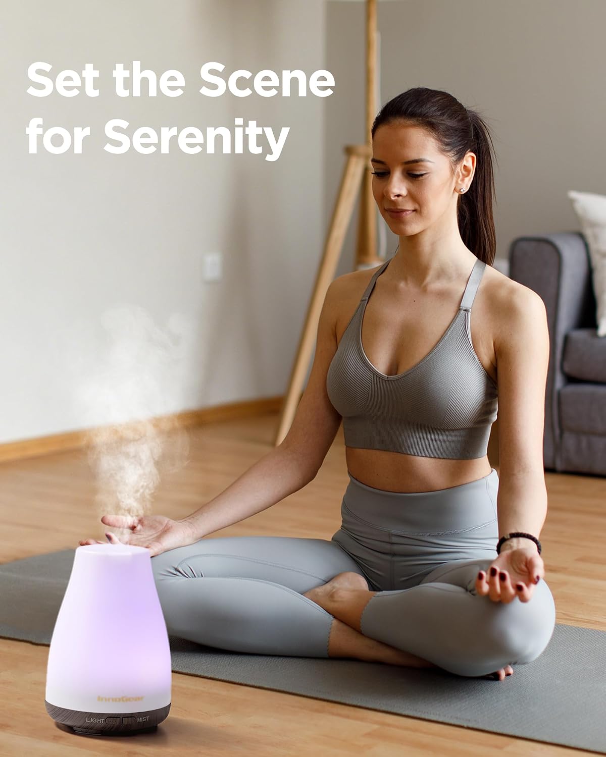 InnoGear Essential Oil Diffuser, Ultrasonic Diffusers for Home Aromatherapy Humidifier for Bedroom Room 7 Colors LED 2 Mist Mode Auto Off, Basic White
