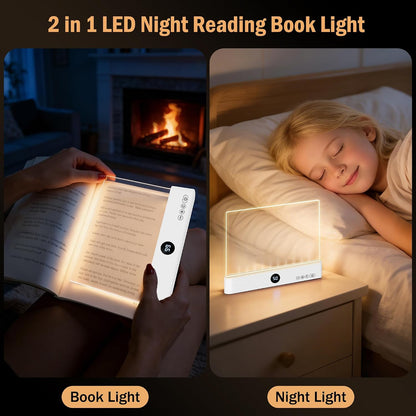 LED Reading Book Page Light - USB Rechargeable Flat Books Night Lamp - Smart Clear Read Booklight Panel - Dimmable Plate with 3 Colors & Timer - Portable Eye Care Reading Light for Bed Time (White)
