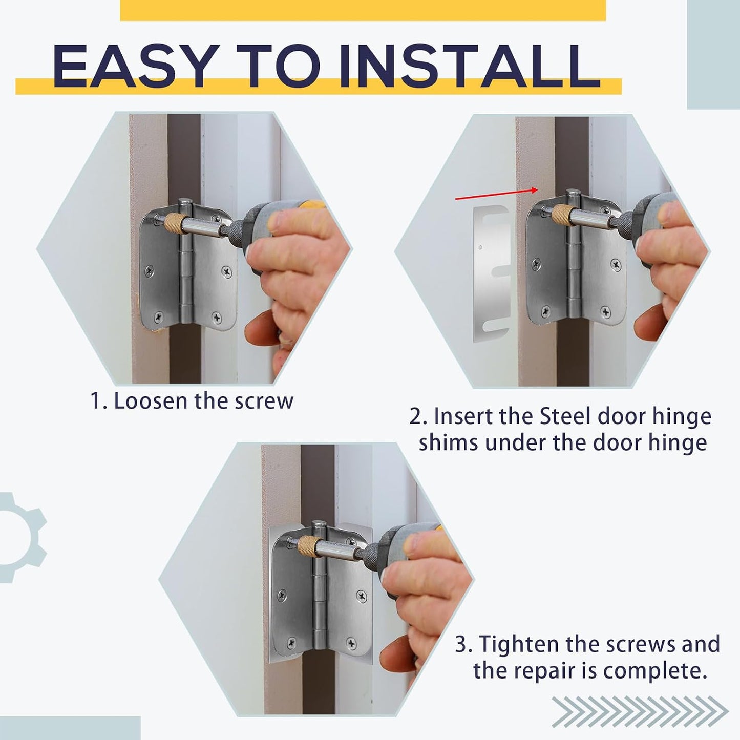 10 Pcs Hardware Door Hinge Shims Stainless Steel Metal Coated Finish Door Hinge Shim for Repair Kit (4 Inch,White)