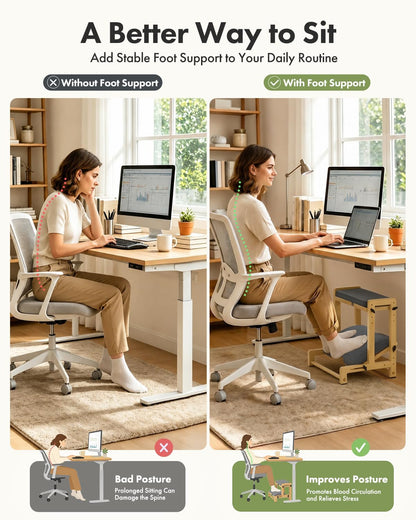 Amazer Bamboo Foot Rest for Under Desk at Work, 2-in-1 Reversible Rocking Footrest Adjustable Foot Stool, Ergonomic Footrest for Under Gaming Desk, Feet Support Leg Footstools for Home Office
