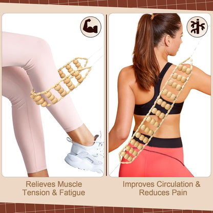 Wood Therapy Massage Tools, Wooden Back Roller Rope Maderoterapia Kit | Deep Tissue Muscle Relief, Portable Wood Massager for Back, Legs, Lymphatic Maderoterapia Body Massage