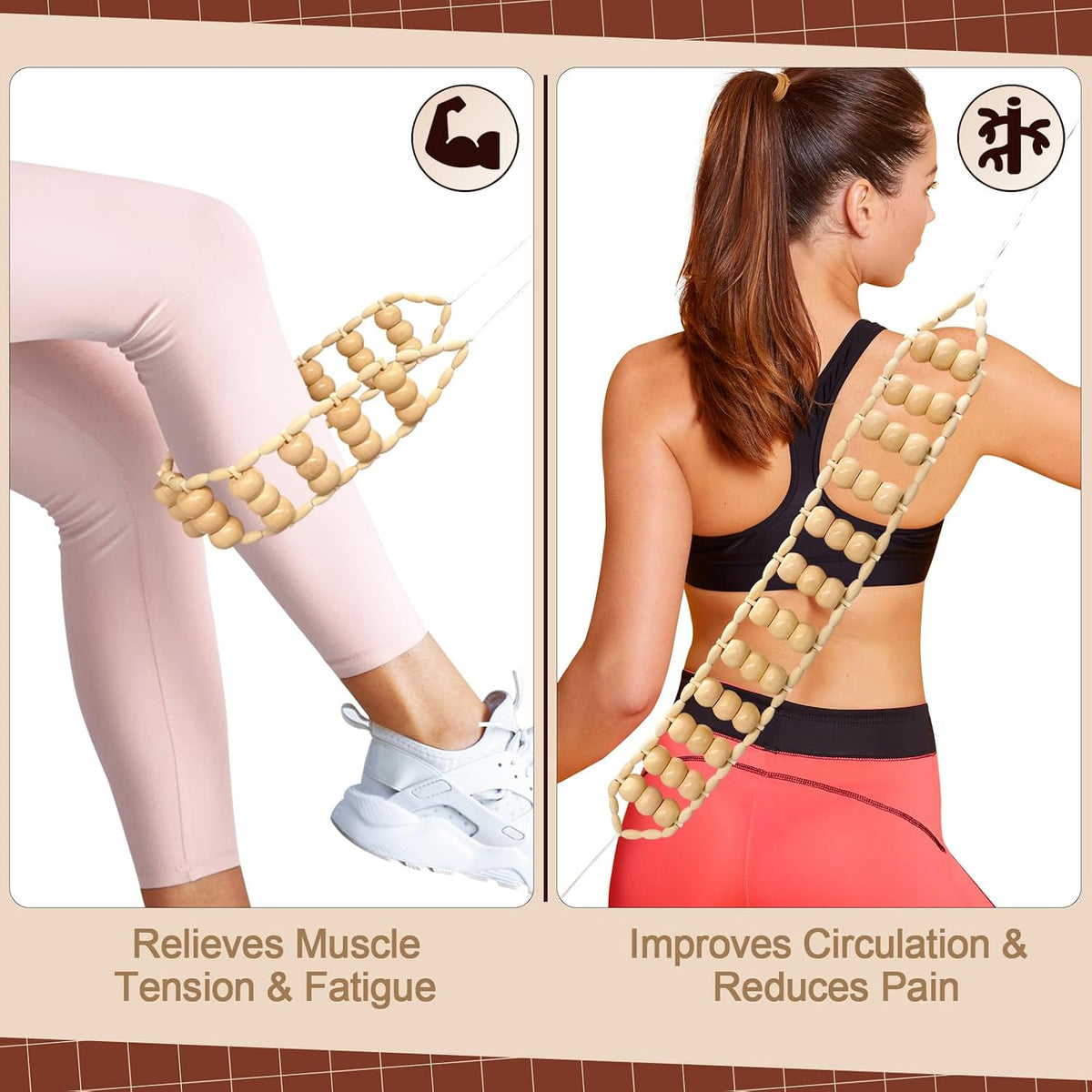 Wood Therapy Massage Tools, Wooden Back Roller Rope Maderoterapia Kit