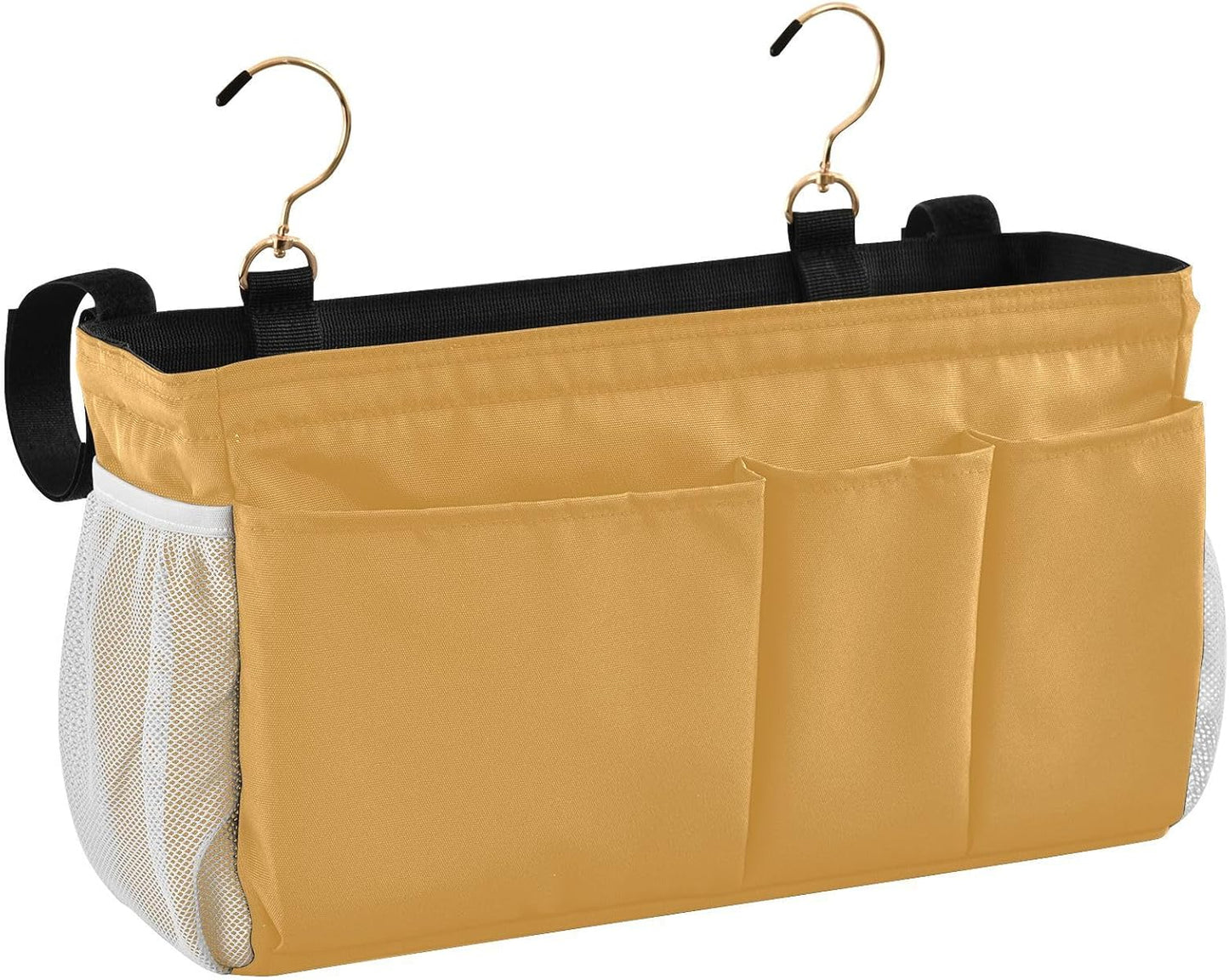Black Bedside Caddy Storage Bag Bedside Organizer for Bed Rails College Dorm Room Organizer Caddy Hanging Shelf 6 Pockets with Hooks for Drinks Magazine Phone Holder