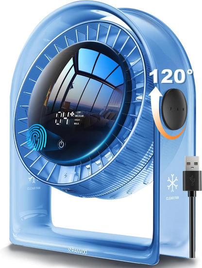 2026 Quiet USB Desk Fan,4 Speeds, 120°Tilt, table Fan for bed & Office