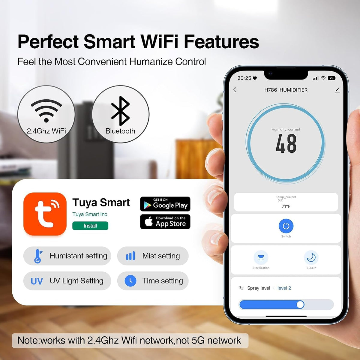 Smart Humidifiers Large Room Bedroom Home,2.11Gal(8L) Quiet Top Fill Cool Mist Humidifier,Smart App & Remote Control, 3 Speed Humidifier with 360°Nozzle,Humidity Setting for Baby Office Plant(White)