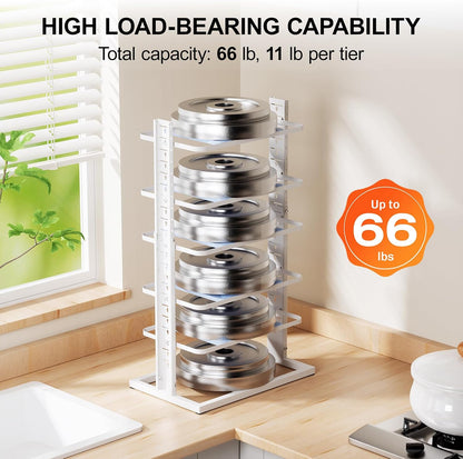 LAMU Pots and Pans Organizer for under Cabinet, 6-Tier Heavy Duty Pan Pot Organizers inside Cabinet Adjustable 14 to 24.57", Pot Rack Kitchen Cabinet Organization and Storage Holds up to 12" Cookware