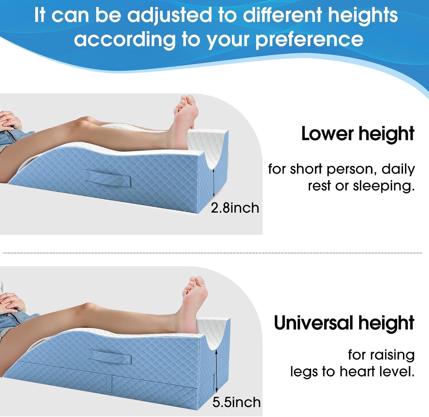 TranquilRelax Leg Elevation Pillows for After Surgery, Wedge Pillow, Grey | Memory Foam, All-around Knee & Ankle Support for Swelling, Height-adjustable, Nop-Slip Bottom, Washable Cover, Single-leg