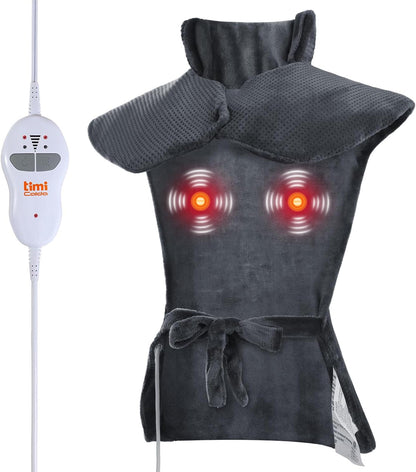 Heating pad for Neck - Wearable Electric Heating Pads for Back, Shoulder and Waist, Large Heat Pad with 4 Massage Modes & 2 Heat Levels, 24"x35", 4 Motor, Gray