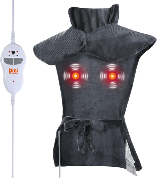 Heating pad for Neck - Wearable Electric Heating Pads for Back, Shoulder and Waist, Large Heat Pad with 4 Massage Modes & 2 Heat Levels, 24"x35", 4 Motor, Gray