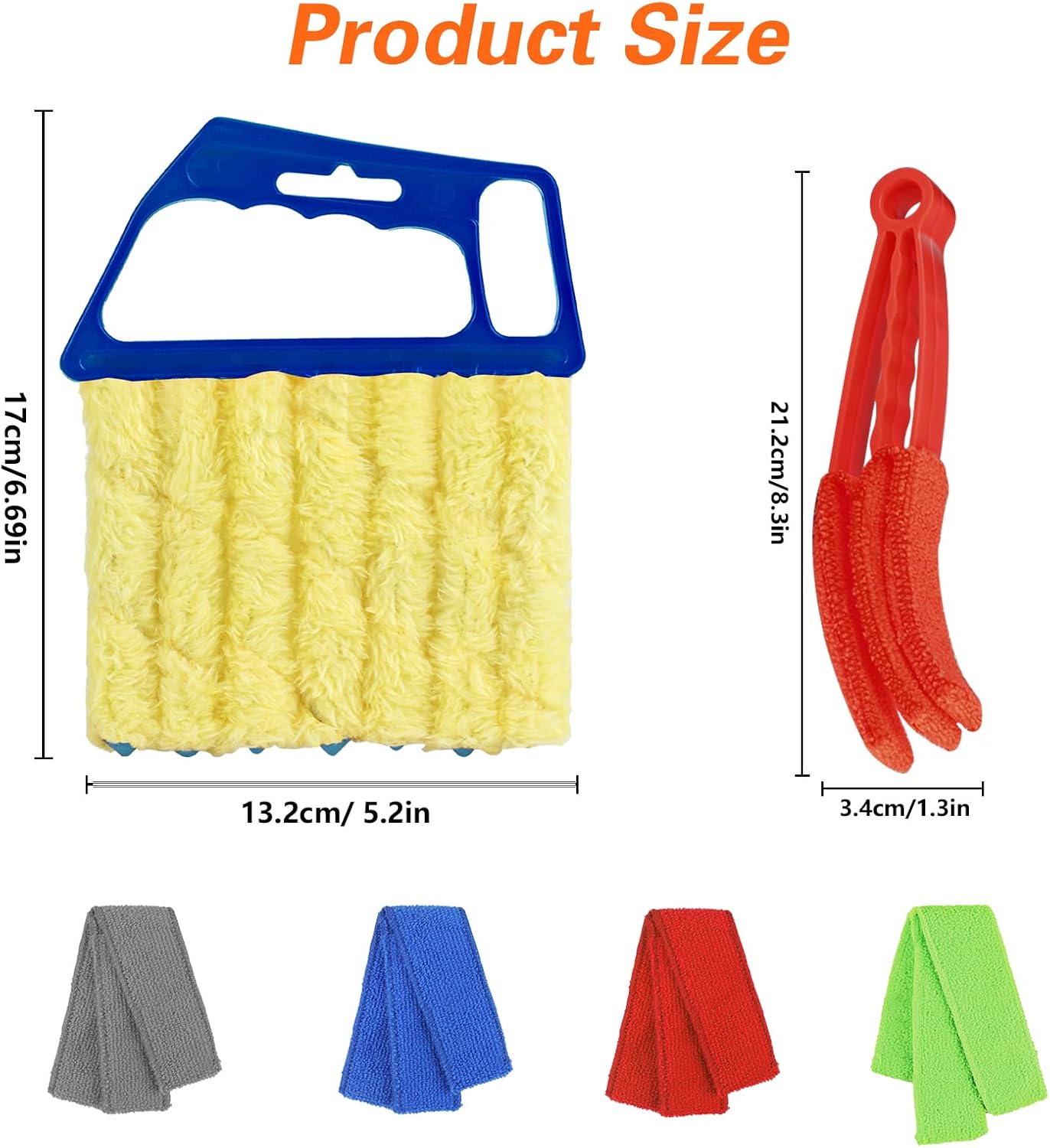 4 Pcs Window Venetian Blind Cleaner Duster Tool Set with 7 Fingers | Washable Microfiber for AC vents, Car Vents, Fans, Louvers. Reusable Design. Includes 4 Extra Cover
