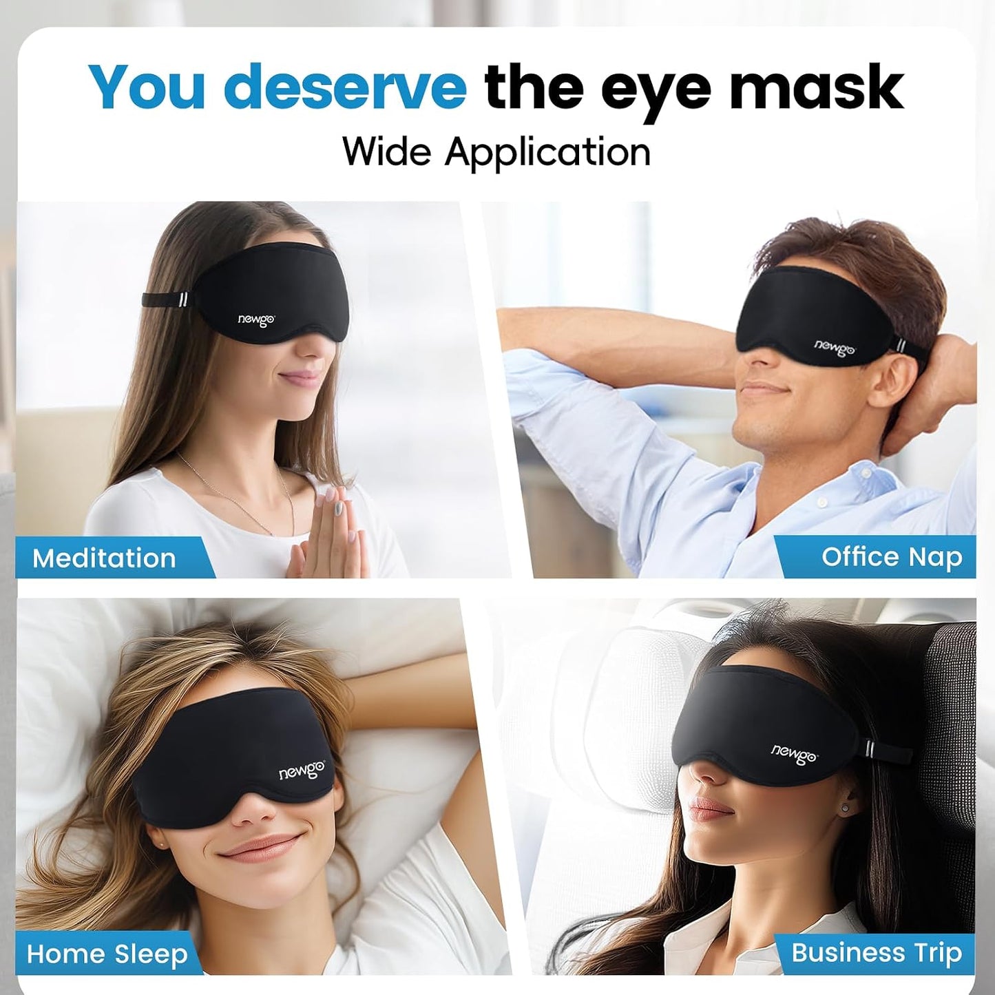 NEWGO 3D Cooling Eye Mask, Weighted Eye Mask for Sleeping, Black | Hot Cold Therapy Blackout Mask for Puffiness, Dark Circles, Headache, Stress Relief, Travel, and Gift