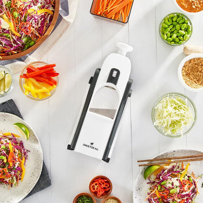 ONCE FOR ALL Safe Mandoline Slicer Plus, Bigger Size, Potato Slicer, Black | 0.1-8mm Adjustable Vegetable Food Chopper, Kitchen Mandoline Slicer Stainless Steel, Detachable Blade, Dishwasher-safe, Gift