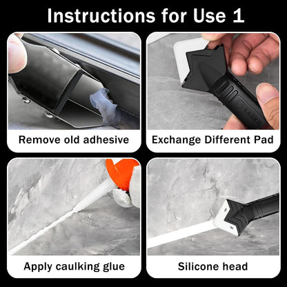 Caulk Remover Tool Set 3 in 1, Silicone Caulking Tool & Sealant Smoothing with 5 Interchangeable Pads, Non-Slip Push-Pull Design – for Bathroom, Kitchen, Tile,bathroom, Window, Sink