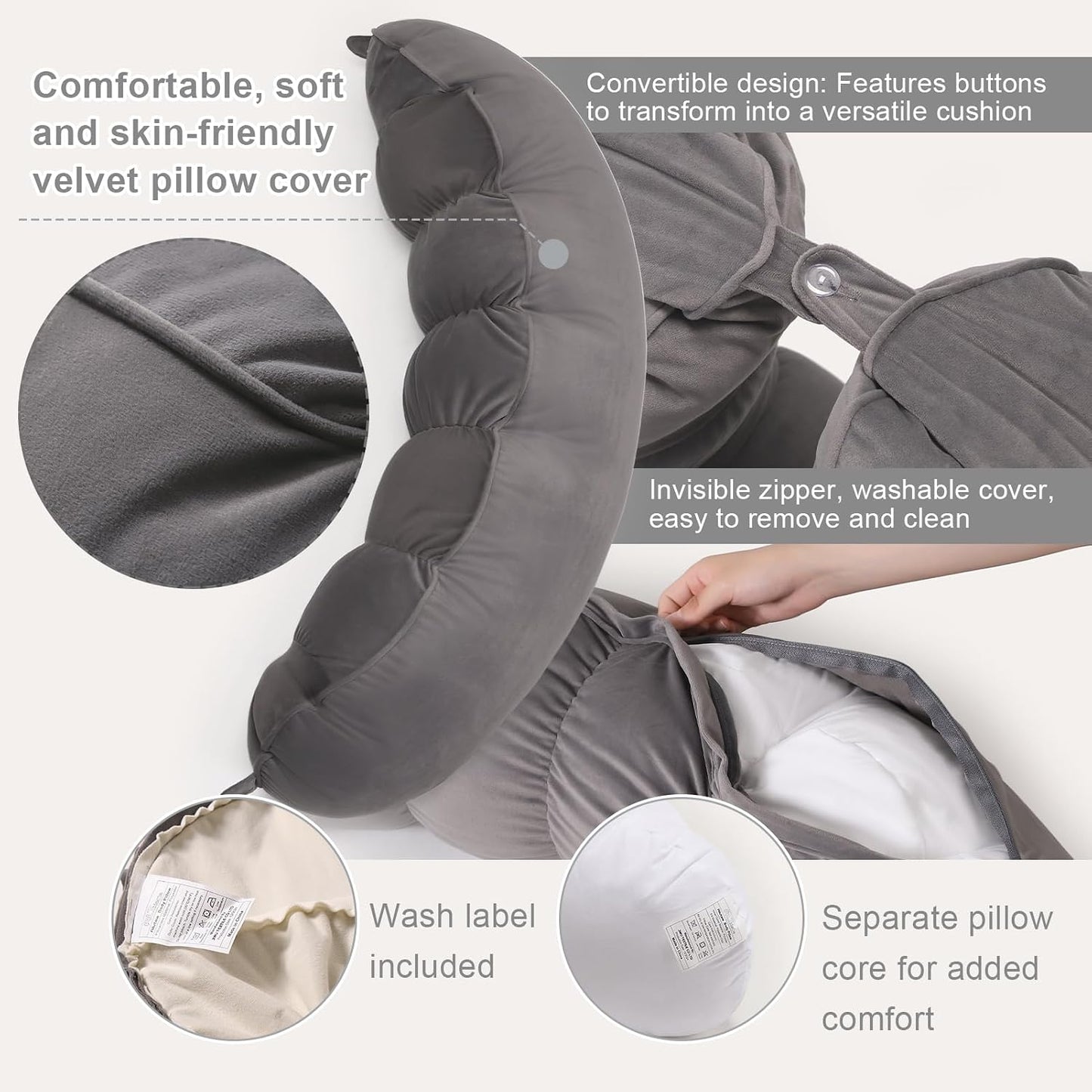 Peallow(Pat. Pend) – Long Round Body Pillow for Adults, Bolster Pillow for Sleeping, Soft and Supportive Pillow for Sleeping & Lumbar Support (Green-White, 29.5")