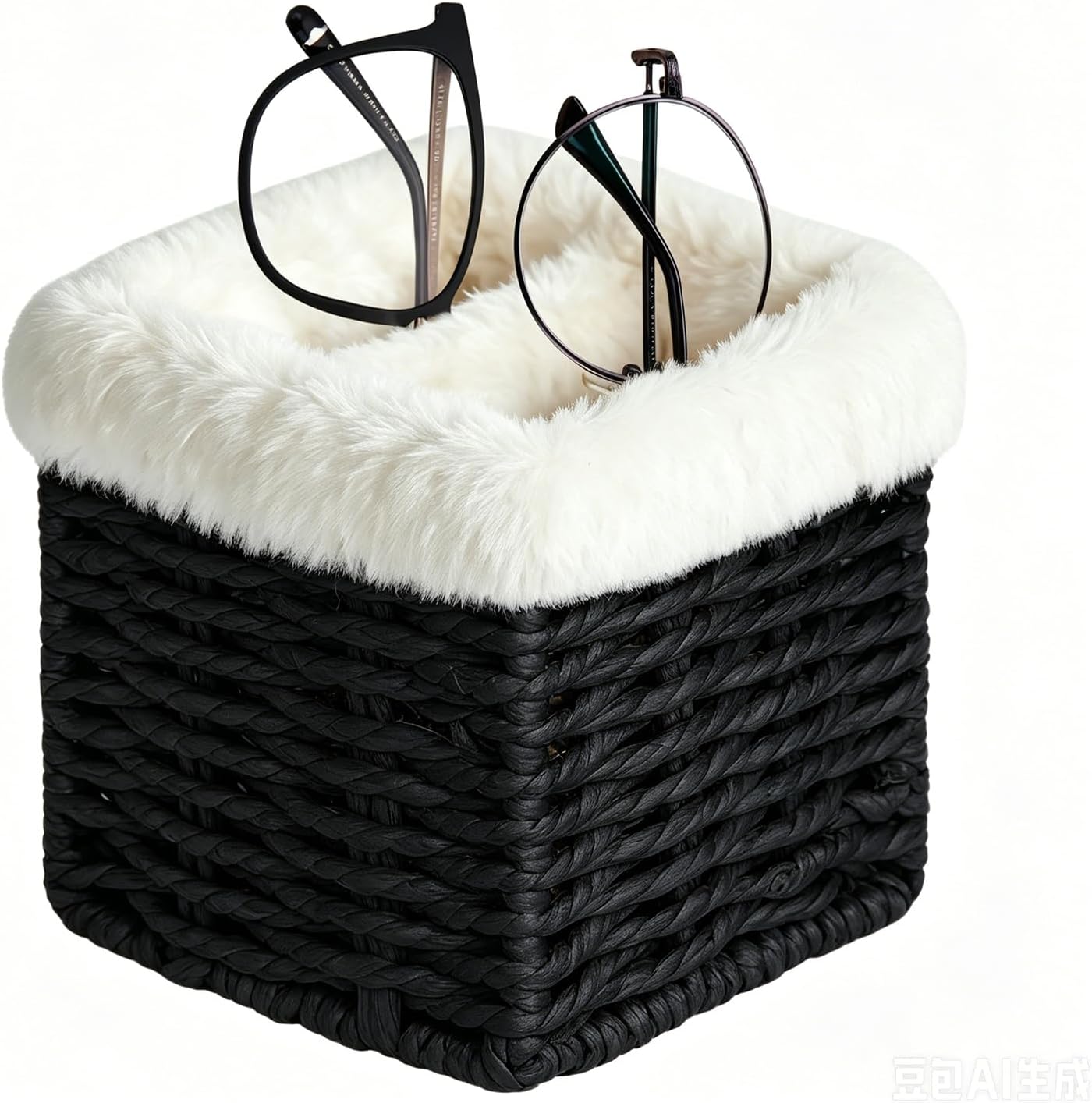 Glasses Holder, Paper Rope Plush Lined Eyeglass Holder Stand 2 slots Eyeglasses Storage Organizer for Nightstand Desk