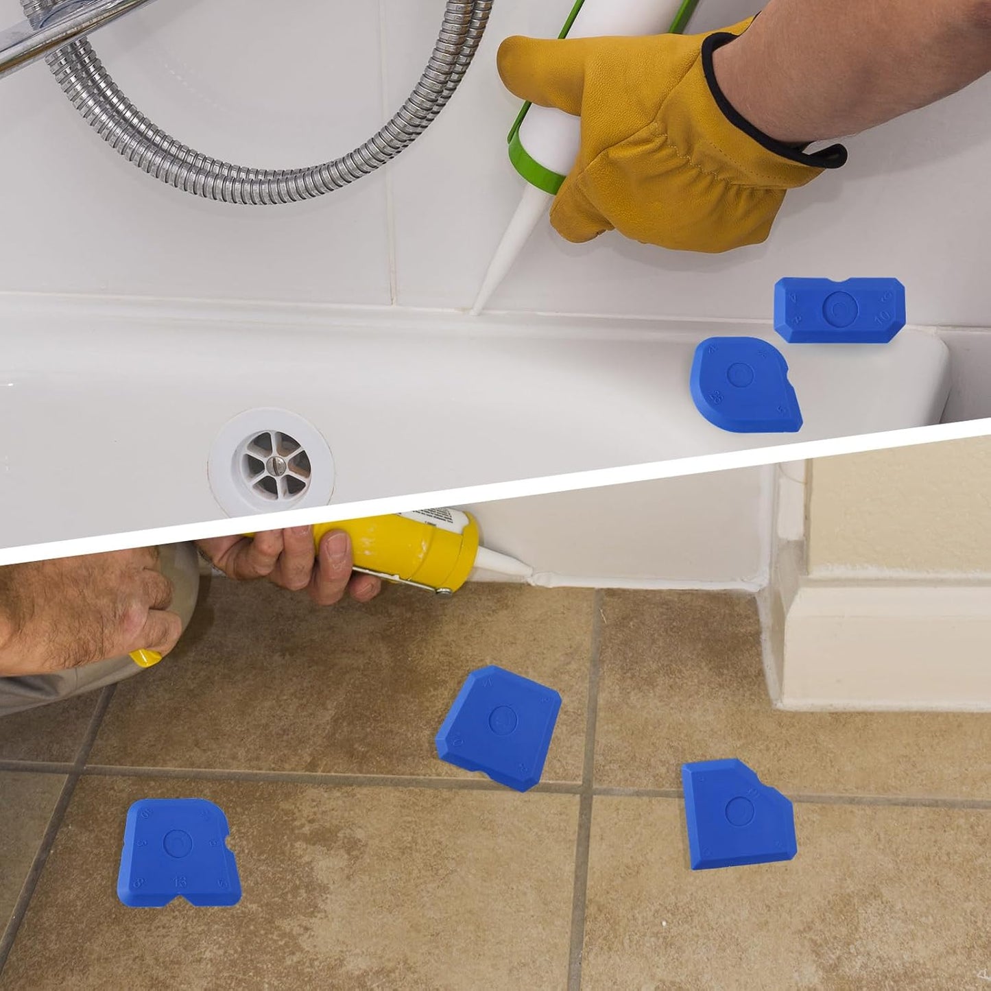 10pcs Silicone Cramer Spreader Caulking Tool Kit, Sealant Profiling Finishing Smoothing Tool Caulk Remover Grout Scraper Mastic Applicator for Kitchen Bathroom Floor Window Sink (Yellow)