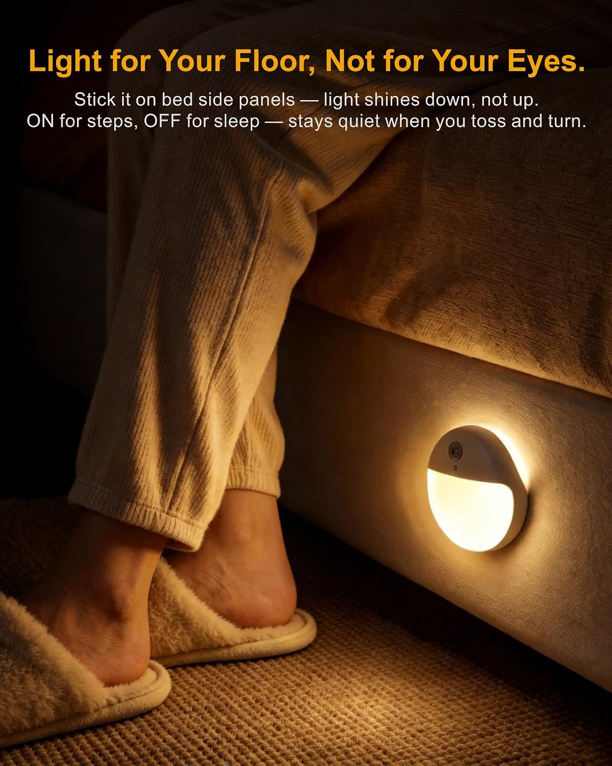 Small Motion Sensor Amber Night Light Battery Operated, Toilet Light | 2 Pack, 3 Modes, Dimmable 1-15lm, Dim Light Soft Glow, No Plug, Wireless Stick on Light for Bedroom, Sleep, Bathroom, Kids