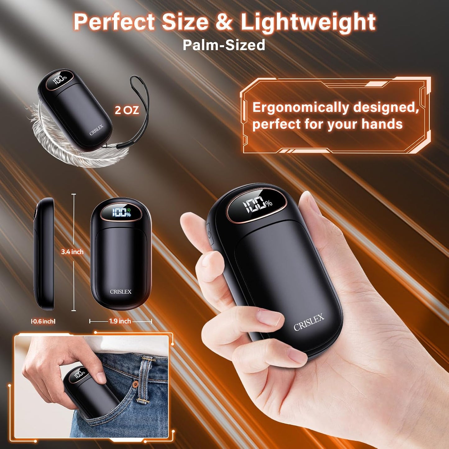 CRISLEX Electric Hand Warmers Rechargeable 2 Pack, 4 Levels Fast Heat, Reusable Hand Warmers with LED Display, Portable Magnetic Pocket Heater, Gifts for Christmas, Men, Women, Raynauds, Hunting, Golf