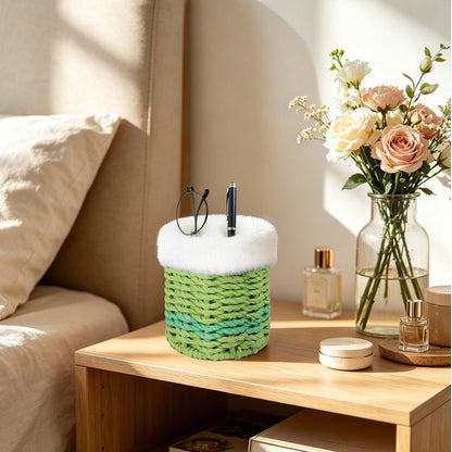Paper Rope Plush Lined Eyelasses Holder Stand for Nightstand Desk