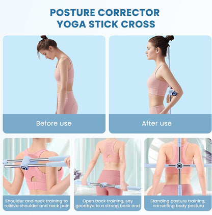 Yoga Stick, Posture Correction Stick for Women and Men, Relieve Back Pain, Upper and Lower Back Stretchers and Straighteners, 24.4-36.2 Inch Stretching Stick Neck Hump Corrector Stretching rod